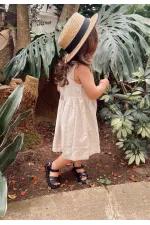 Keten Sarh Anvelop Elbise 2-7 Yaş Naturel