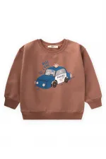 Police Baskılı Sweatshirt 1-7 Yaş Açık Kahve