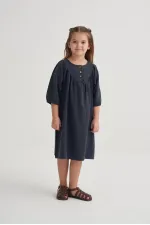 Tencel Robalı Elbise 2-7 Yaş Lacivert