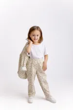 Çiçekli Gabardin Pantolon 2-7 Yaş Ekru Çiçekli