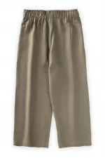 Ruffle Waist Wide Linen Trousers 2-7 Years Khaki Green