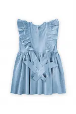 Yanları Bağcıklı Keten elbise 2-7 Yaş Mavi