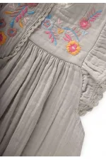 Nakışlı Organik Müslin Elbise 2-8 Yaş Su Yeşili