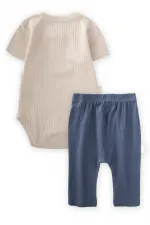 Basic Baby Bodysuit Set 0-3 Years Light Beige Navy Blue