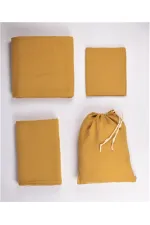 Parure de lit en mousseline avec pochette 100 x 135 cm +/- 3 cm, drap-housse 120 x 150 cm, taie d'oreiller 35 x 45 cm, jaune moutarde