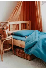 Parure de lit en mousseline avec pochette 100 x 135 cm +/- 3 cm, drap 120 x 150 cm, taie d'oreiller 35 x 45 cm, bleu indigo