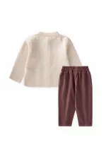 Organik Müslin Gömlekli Kadife Takım 0-4 Yaş Naturel