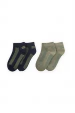Double Striped Ankle Socks, Ages 5-12, Navy Blue - Light Green