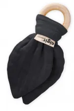 Wooden Muslin Fabric Teething Toy, Anthracite