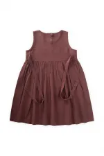 Robe en lin brodée à nouer sur le côté, couleur prune, pour enfants de 2 à 7 ans