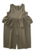 Beli Volanlı Keten Tulum 2-7 Yaş Haki Yeşil