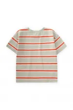 T-shirt à larges rayures brodées pour enfants de 2 à 10 ans, rayures orange menthe