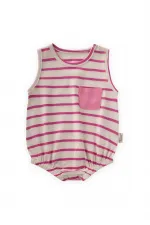 Çizgili Cepli Zıbın 0-3 Yaş Fusya