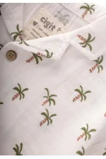 Palm Tree Patterned Shirt Set 2-10 Years Old Ecru