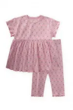 Patterned Corduroy Tunic Set for 1-8 Years Old Pink