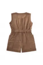 Short Linen Overalls with Side Pockets 2-7 Years Caramel