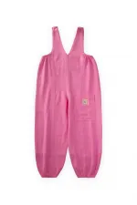V-Neck Elasticated Linen Overalls for 2-7 Years Pink
