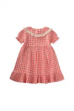 Robe à col à carreaux Peti 2-10 ans corail