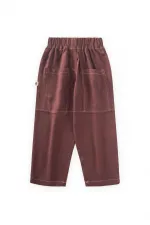 Kontrast Dikişli Keten Pantolon 2-7 Yaş Mürdüm