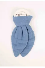 Anneau de dentition en mousseline de bois, bleu indigo.