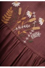 Robe en lin brodée à nouer sur le côté, couleur prune, pour enfants de 2 à 7 ans