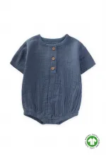 Organik Müslin Zıbın 0-3 Yaş İndigo Mavi