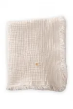Couverture en mousseline à quatre épaisseurs et à pompons, 80 x 120 cm, naturelle