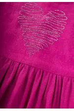 Kalp Taşlı Elbise 2-7 Yaş Fuşya