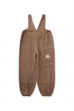 V Yaka Paça Lastikli Keten Salopet 2-7 Yaş Caramel