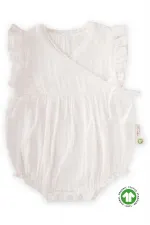 Organic Müslin Dantel Detaylı Şort Zıbın 0-2 Yaş Ekru