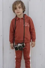 Embroidered Collar Sweatshirt Set, Ages 2-10, Terracotta