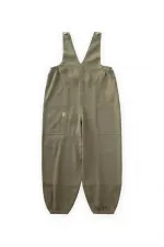 V-Neck Elasticated Linen Overalls for 2-7 Years Old Khaki Green