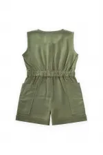 Salopette courte en lin kaki avec poches latérales pour enfants de 2 à 7 ans