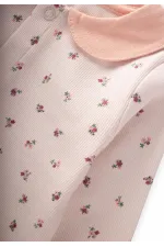 Crispy Floral Patterned Baby Collar Jumpsuit 0-9 Months Ecru