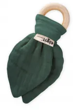 Anneau de dentition en bois et mousseline vert