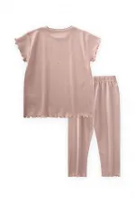 Fiyonklu Yakası İşlemeli Pijama Takım 2-10 Yaş Pudra Pembe