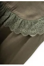 Robadan Dantelli Keten Bluz 2-7 Yaş Haki Yeşil