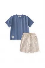 Çizgili Kapri Takım 1-7 Yaş İndigo Mavi