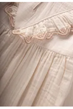 Organik Etnik Nakışlı Müslin Elbise 1-8 Yaş Naturel