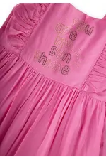 Square Neck Linen Dress with Rhinestone Embellishment, Ages 2-7, Pink