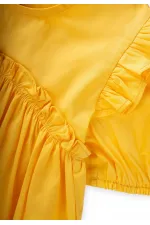 Robadan Fırfır Büzgülü Poplin Elbise 2-7 Yaş Sarı