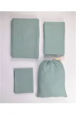 Parure de lit en mousseline avec pochette 100 x 135 cm +/- 3 cm, drap-housse 120 x 150 cm, taie d'oreiller 35 x 45 cm, vert menthe