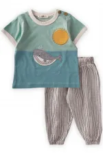 Balina Nakışlı Müslin Şalvarlı Takım 1-5 Yaş Mint Yeşili