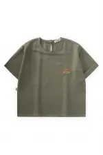 Sun Embroidered Linen Blouse for 2-7 Years Old Khaki Green