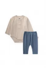 Basic Ribbed Bodysuit Set for 0-3 Years Old Light Beige