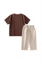 Keten Pantolon Takım 2-10 Yaş Kahverengi