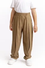 Pantalon en lin à plis plats, jambes et taille fermées, 2-7 ans, couleur caramel
