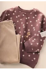 Kadife Taytlı Sweatshirt Takım 2-10 Yaş A Kahve