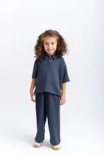Polo Neck Wide Leg Suit 2-7 Years Old Navy Blue
