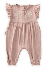 Barboteuse brodée de marguerites, 0-3 ans, rose poudré